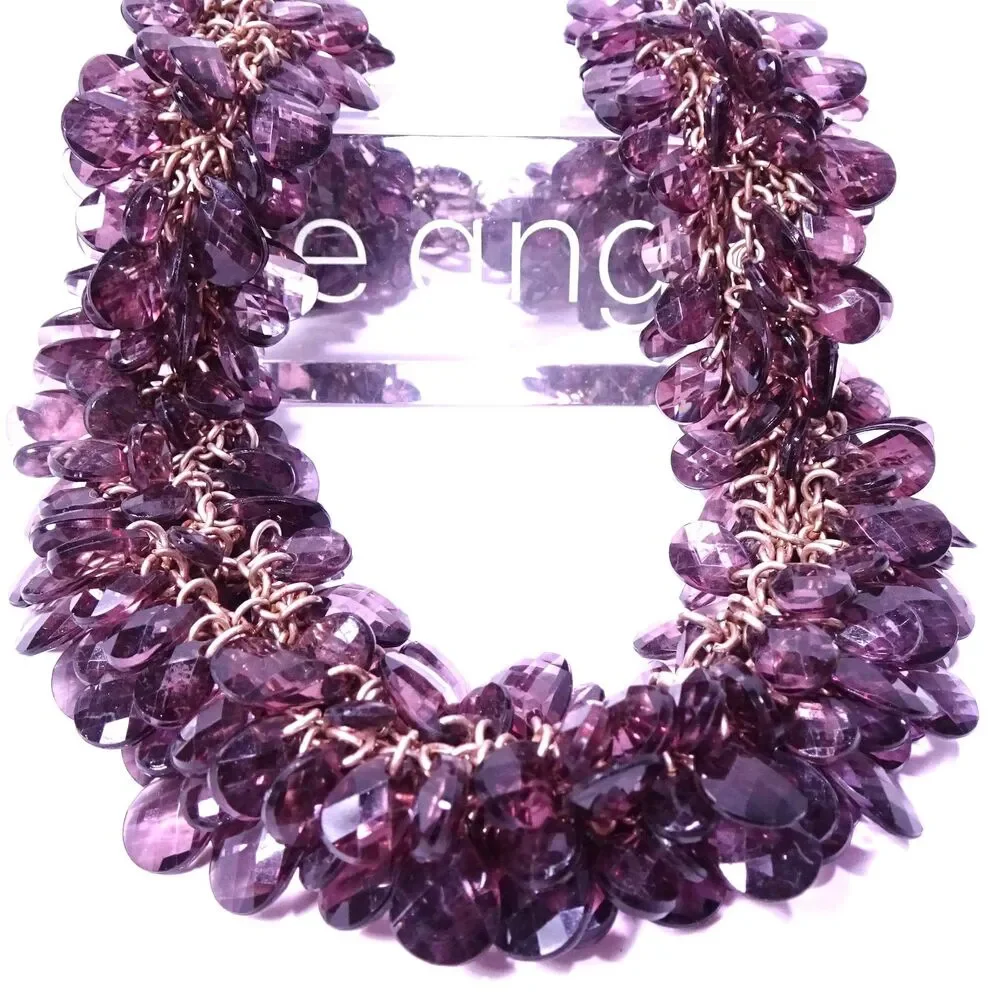 Neiman Marcus Purple Amethyst Teardrop Lucite Cluster Short Necklace NWT 398